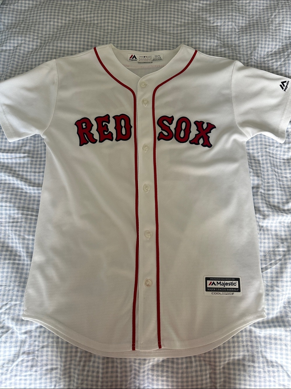 Boston Red Sox Pedroia #15 Majestic White Jersey | Youth Large 14/16